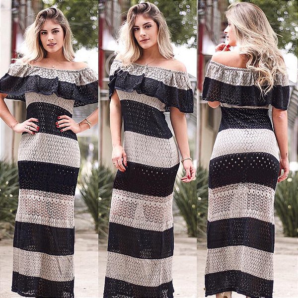 Vestido em tricot ciganinha black and white