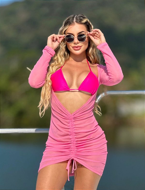 Saia Longa com Fenda Tule Pink Plus Size - PLUS SIZE, ROUPAS PLUS SIZE- Via  Sol Brazil