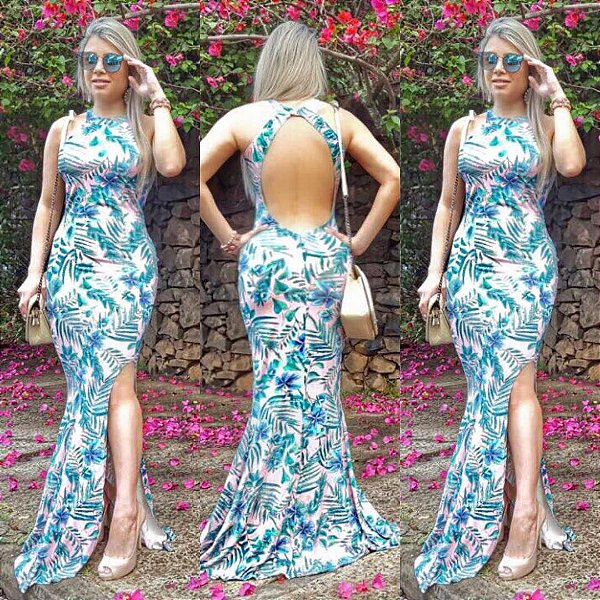 Vestido longo branco com decote costas