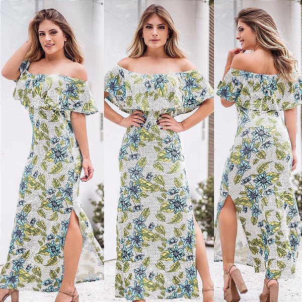 Vestido ciganinha estampa floral green & blue