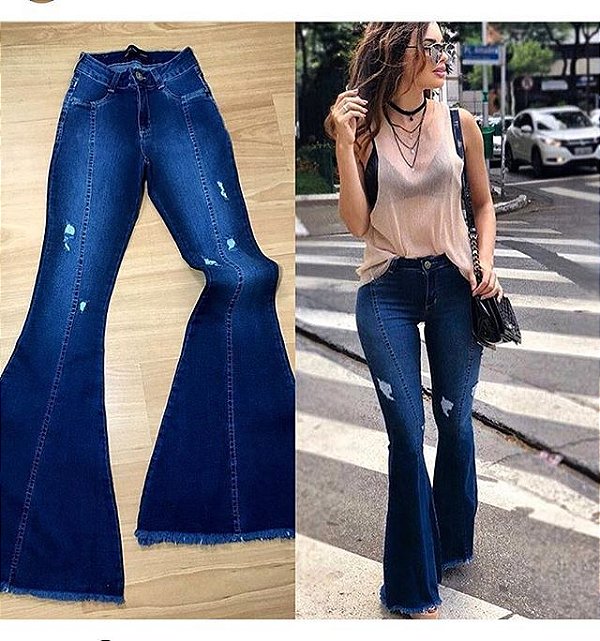 Calça jeans flare lavagem azul marinho barra desmontada - Madame Ninna  blazer tshirt calça plus size cropped body vestido