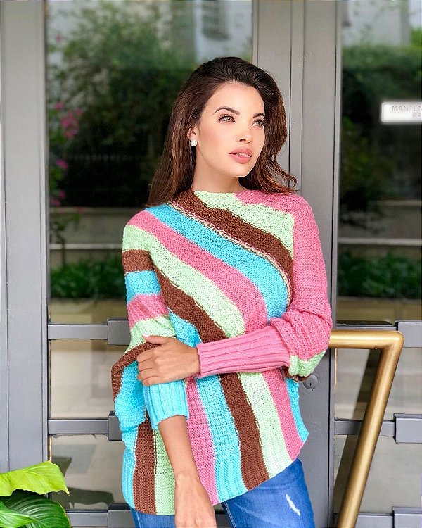 Poncho  em tricot  colorful