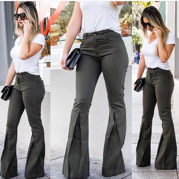 Calça verde militar store flare