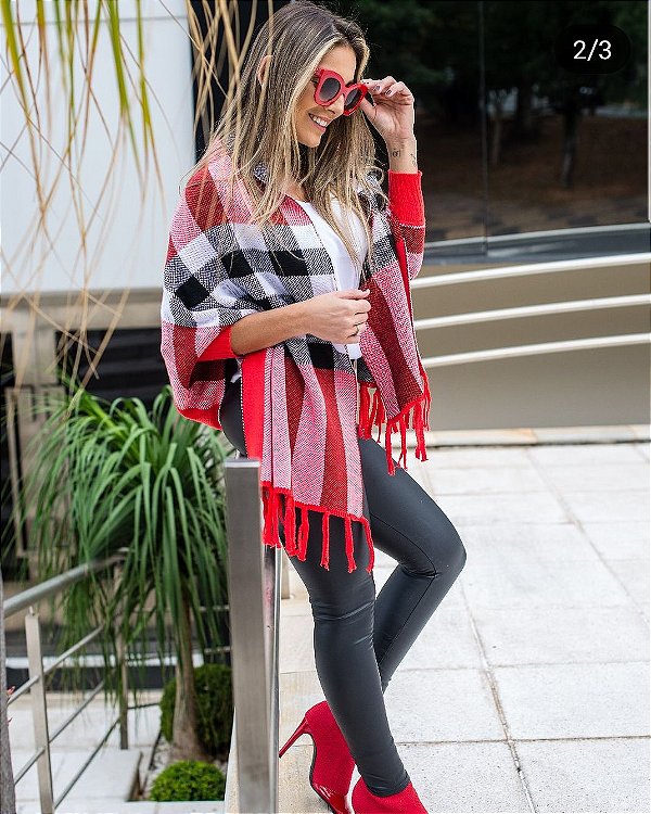 Poncho xadrez red