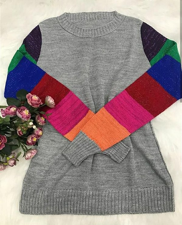 Suéter de tricot manga colors - com lurex