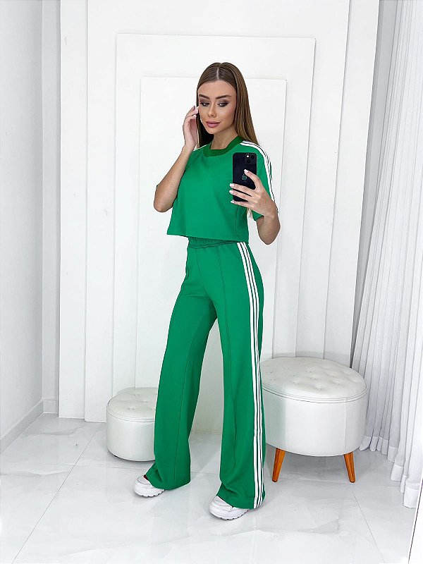 Conjunto Calça e Cropped Track - Verde