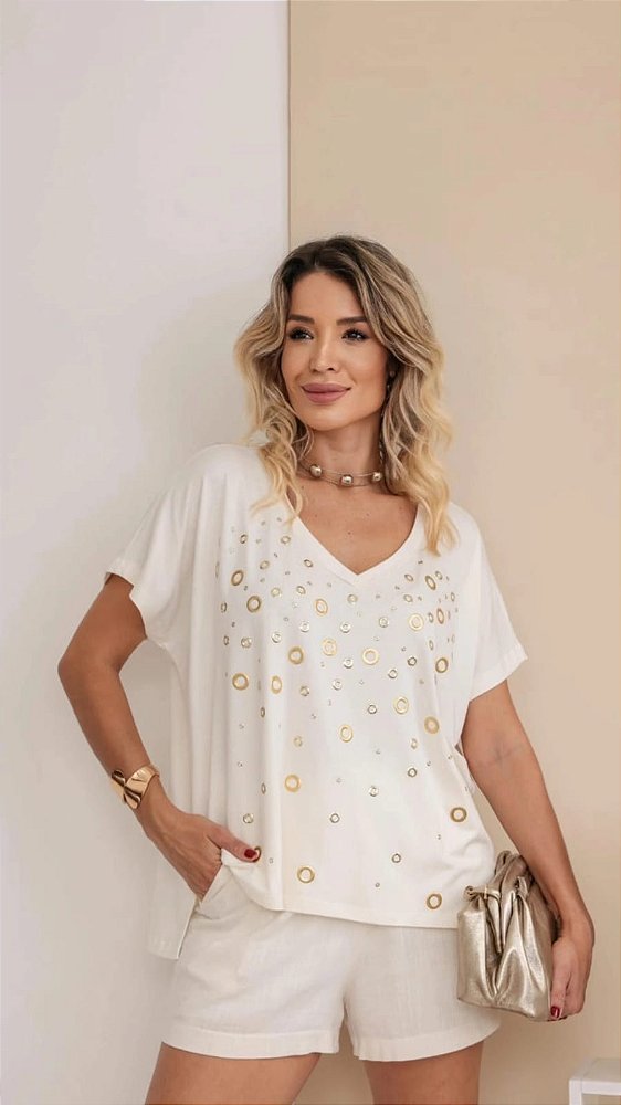 Blusa Feminina com metais - offwhite