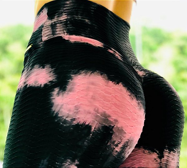 Calça legging fitness tye dye preta e rosê - tamanho único