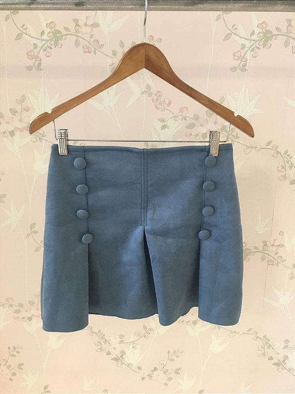 Mini saia Scuba com detalhe de botões - Azul