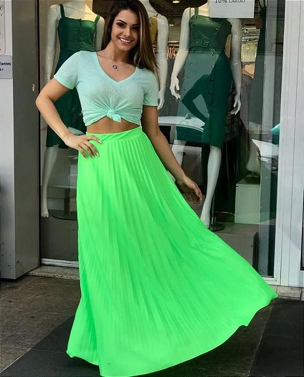Saia longa plissada - Verde Neon - Madame Ninna - Madame Ninna - loja  online de confeccções femininas
