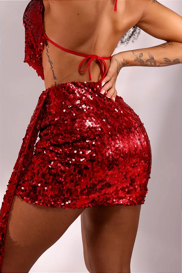 Saia de Paetê Vermelho