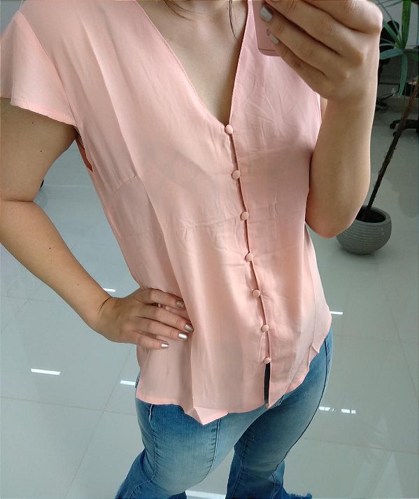 Blusa de manguinha com botões forrados - rosê