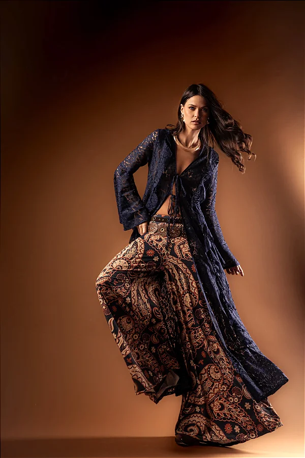 Calça pantalona boho estampada