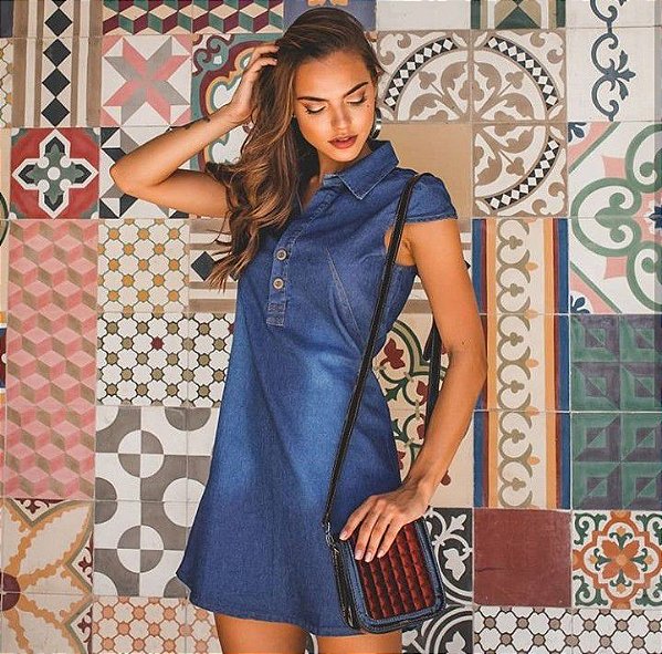 Vestido jeans de manguinhas