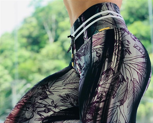 Calça legging fitness levanta bumbum tropical purple - tamanho único