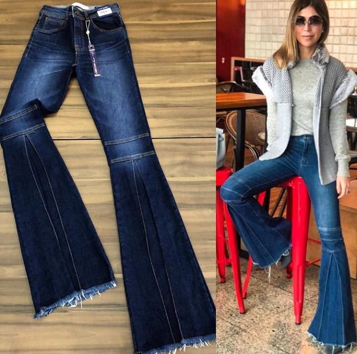 Calça jeans flare com nesga e barra desfiada