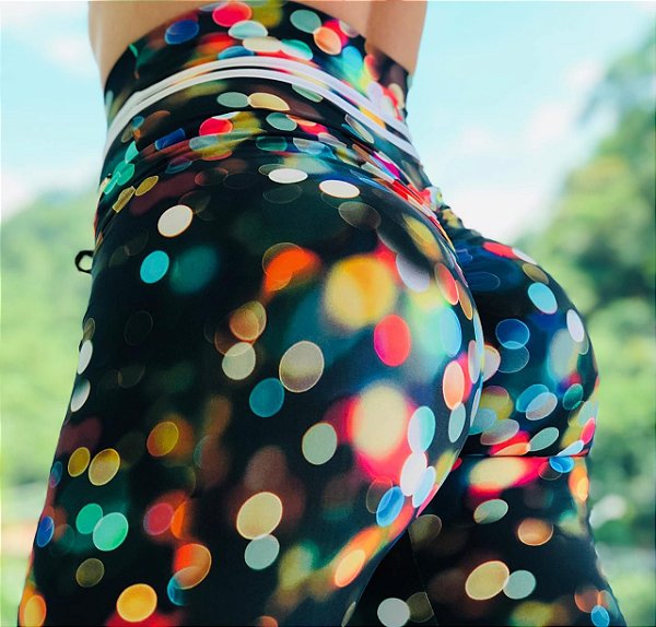 Calça legging fitness levanta bumbum estampa confetti 3D - tamanho único