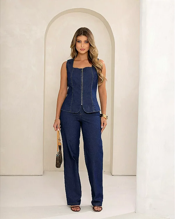 Calça jeans reta com elastano