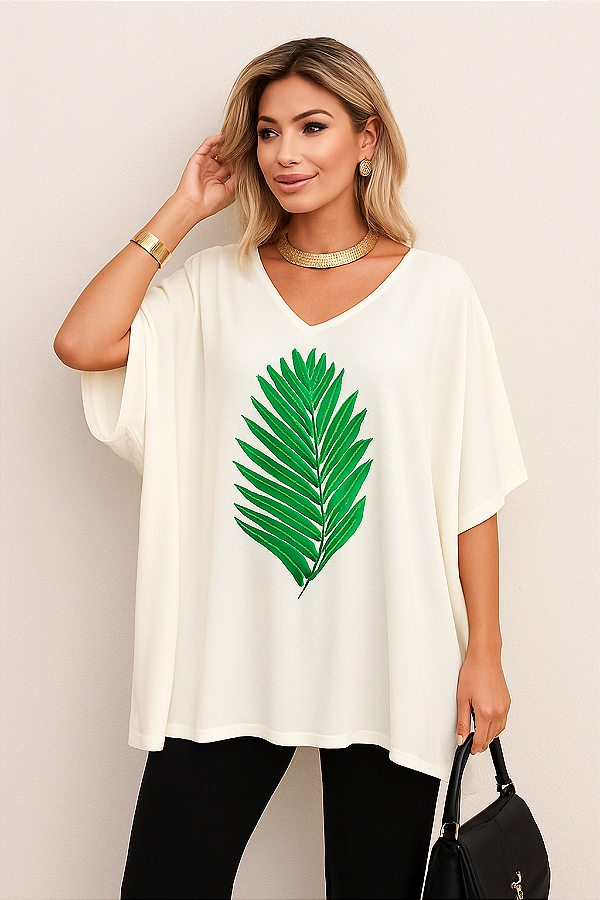 Blusa Feminina Folha - off white