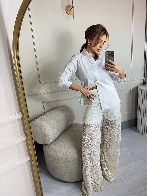 Calça feminina renda off white