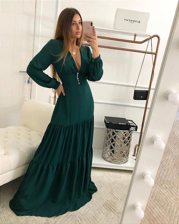 Vestido longo Thássia - Verde esmeralda