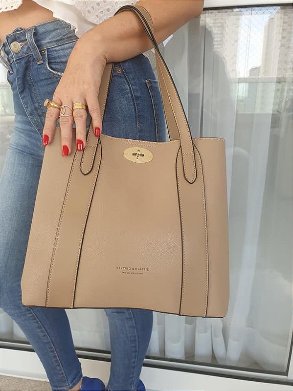 Bolsa Love com fivela dourada - Nude