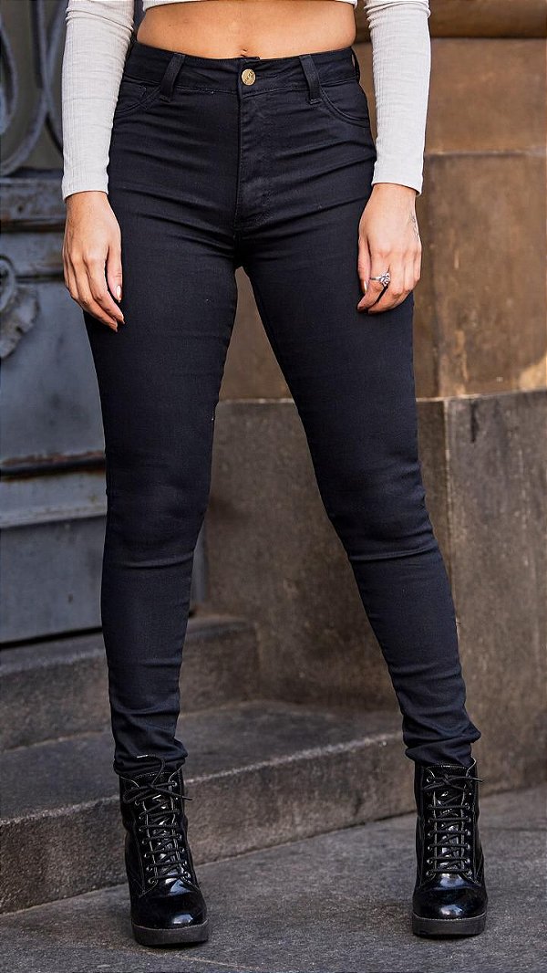 Calça jeans skinny cintura alta - Preto