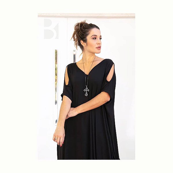 Vestido fluido Mykonos - Preto (Veste até  tam. 46)