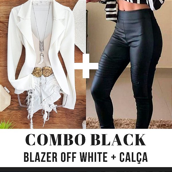 COMBO BLACK - Blazer off white + Calça detalhe tratorado na frente e neoprene atrás