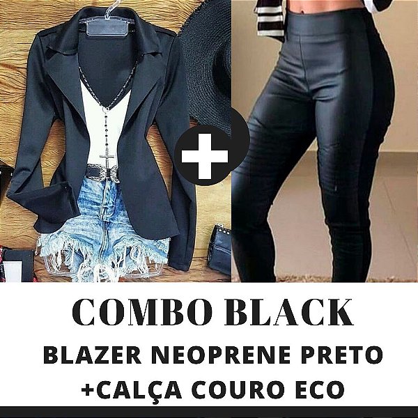 COMBO BLACK - Blazer preto + Calça detalhe tratorada na frente e neoprene atrás