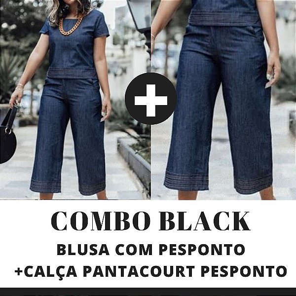 COMBO BLACK - Blusa pesponto + Calça pesponto jeans