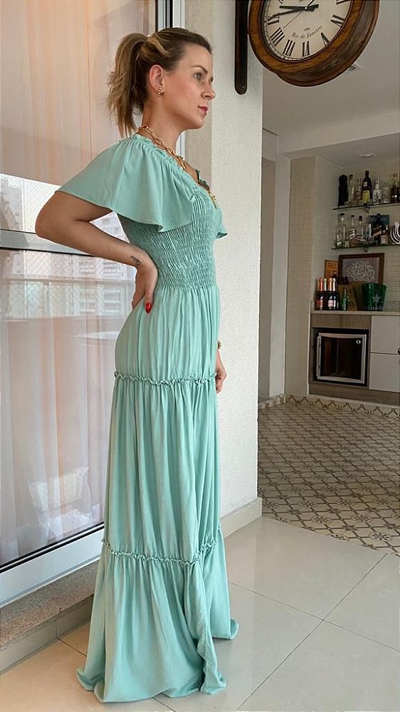 Vestido Longo menta com Elastex