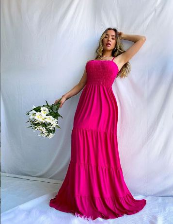 Vestido Longo com Elastex - Fúcsia