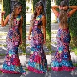 Vestido sereia longo mandala rosa