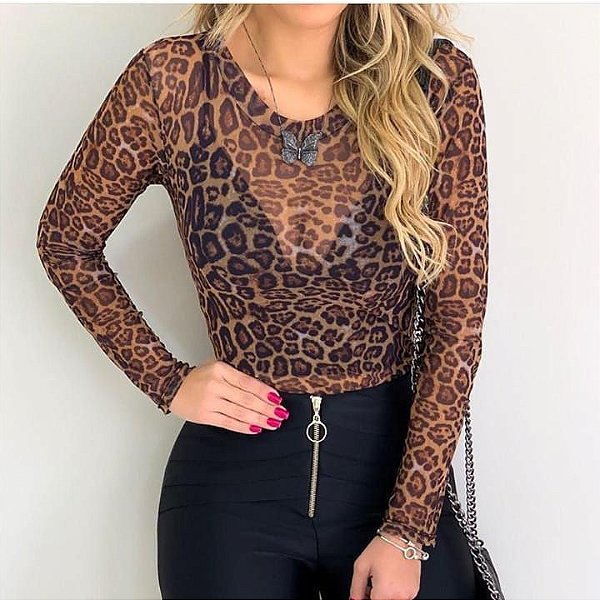 Body animal print oncinha em tule