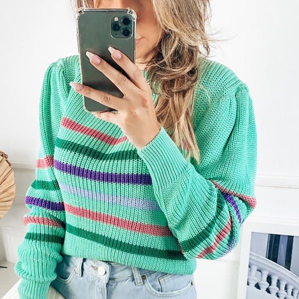 Blusa em tricot fang listras verde