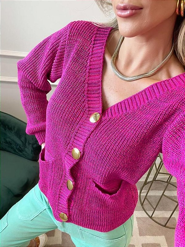 Casaquinho botões em tricot pink
