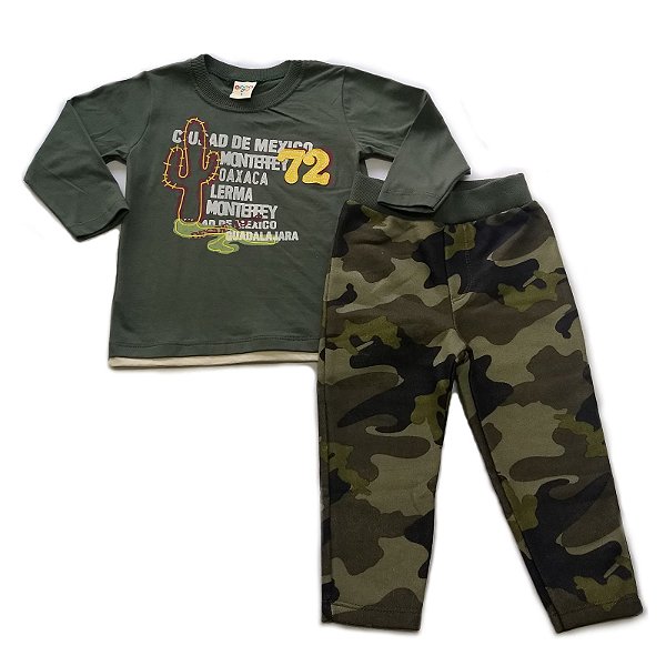 Conjunto Camiseta Manga Longa e Calça Camuflado