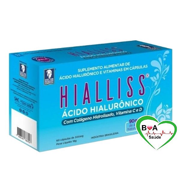 HIALLISS ÁCIDO HIALURÔNICO COM COLÁGENO E VITAMINAS C E D 300 MG  COM 60 CAPSULAS