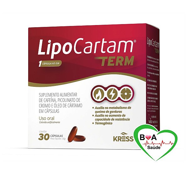 LIPOCARTAM TERM CAFEINA + PICOLINATO DE CROMO + ÓLEO DE CARTAMO 1000MG C/30 CAPS GEL  BOA SAUDE LOJA VIRTUAL KRESS