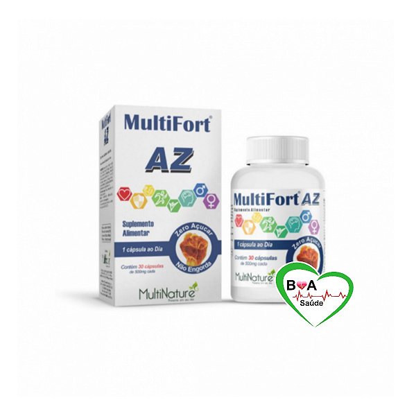 MULTIFORT A-Z 500 MG  SUPLEMENTO VITAMÍNICO E MINERAL COM 60 CAPS MULTINATURE BOA SAUDE SUPLEMENTOS