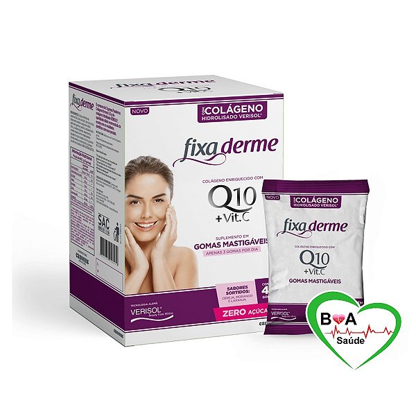 FIXA DERME COLAGENO HIDROLISADO VERISOL + Q10 COM 45 GOMAS MASTIGAVEIS SABORES BOA SAUDE LOJA VIRTUAL E SUPLEMENTOS