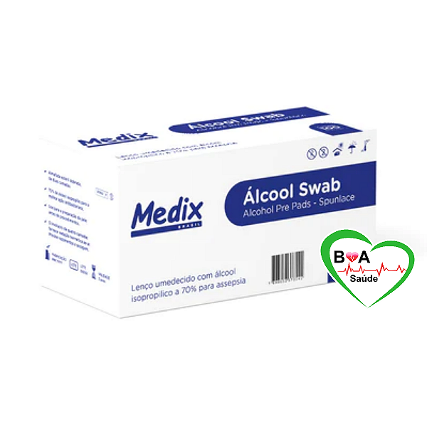 ALCOOL SWAB LENCOS UMEDECIDOS 70% ISOPROPILICO COM 100 ENVELOPES BOA SAUDE