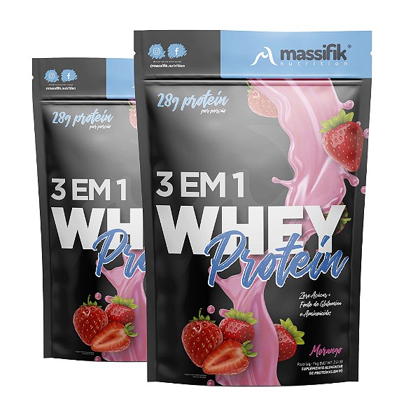 Kit 2 Whey Protein 3 em 1 - Massifik - Morango