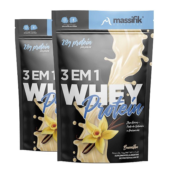 Kit 2 Whey Protein 3 em 1 - Massifik - Baunilha (KIT2MASSIFIK1KG-BAUNILHA)