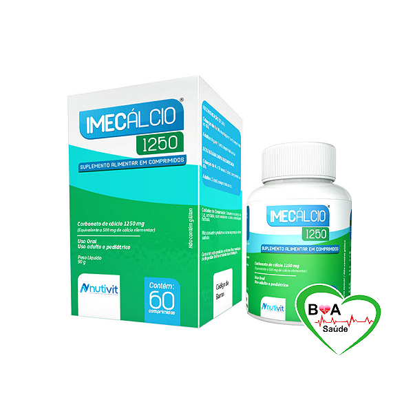 IMECALCIO 1250 CARBONATO DE CÁLCIO 500 MG PURO COM 60 COMP BOA SAUDE