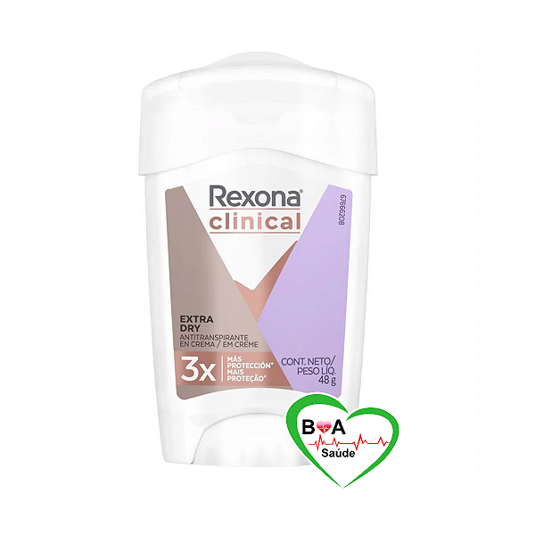 REXONA CLINICAL EXTRA DRY VIOLETA 48G ANTITRANSPIRANTE EM CREME BOA SAUDE FORMULA ANTIGA