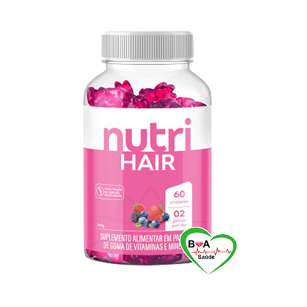 GUMMY  NUTRI HAIR CABELOS E UNHAS VITAMINAS E MINERAL FRUTAS VERMELHAS COM 60 GOMAS MASTIGAVEIS