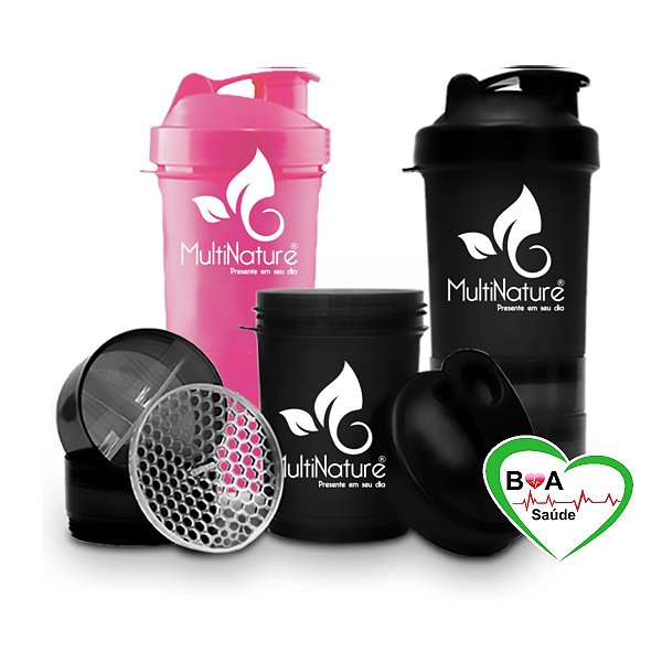 COQUETELEIRA SHAKEIRA 600 ML 3 DOSES COM MISTURADOR MULTINATURE BOA SAUDE FITNESS