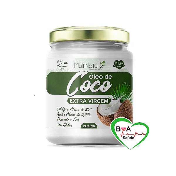 OLEO DE COCO EXTRA VIRGEM 200 ML USO INTERNO MULTINATURE BOA SAUDE SUPLEMENTOS